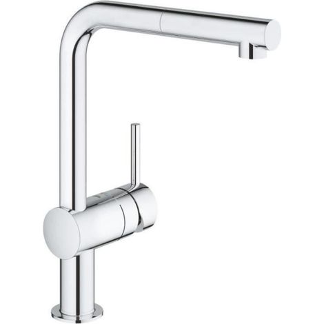 GROHE Mitigeur évier Minta 32168000 - Douchette extractible - Bec L - Bec tube pivotant 360° - Clapet anti-retour - Chrome (1/4)