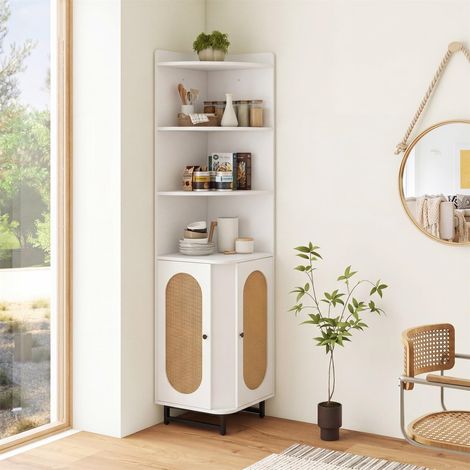 COSTWAY Etagere d’Angle, Bibliotheque Angle Rotin PE Porte Cannge (Blanc) (1/5)
