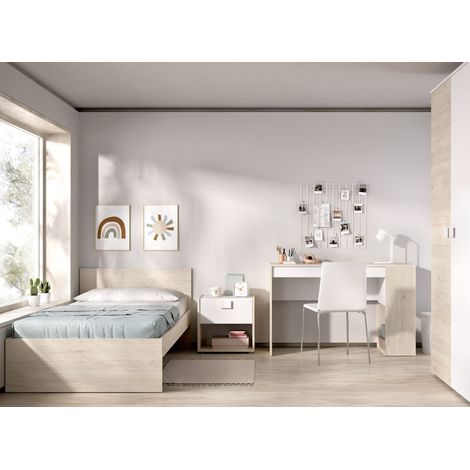 DEKIT GRUPO RIMOBEL TOP PACK - CONJUNTO DE CAMA, MESITA Y MESA ESCRITORIO - BLANCO / NATURAL (1/5)