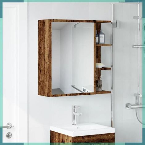 856177 Armoire à miroir de salle de bain vieux bois 62,5x20,5x64 cm (1/5)