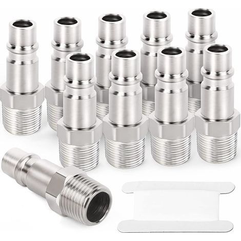 10 pièces 1/4 "filetage BSP mâle prise d'air en acier industriel, accessoires d'outils pneumatiques raccords à connexion rapide bouchons pneumatiques (1/5)
