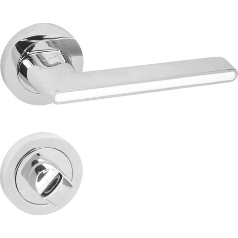 DOMINO Poignée de porte ONYKS R M6 Blanc WC Poignée avec rosace WC Chrome brillant/blanc