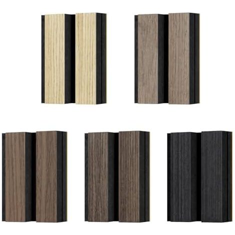 Échantillons de couleurs Panneaux acoustiques en placage bois Couleurs: Chêne noir, Noyer clair et foncé, Effet bois Revêtement mural Panneaux muraux Effet bois Panneaux muraux à lattes 3D (1/5)