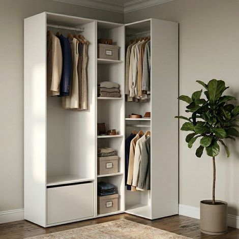 Dmora - Gran Armario Cadria, Muebles de dormitorio, Vestidor, Armario de ropa, 145x85 h205 cm, Blanco y Roble (1/5)