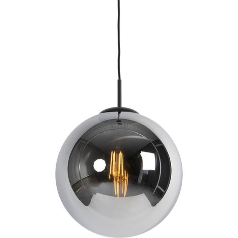 QAZQA Lampada a sospensione pallon - Art déco - Vetro,Acciaio - Cromo/Nero - Sfera/Oblungo E27 Max. 1 x 7 Watt