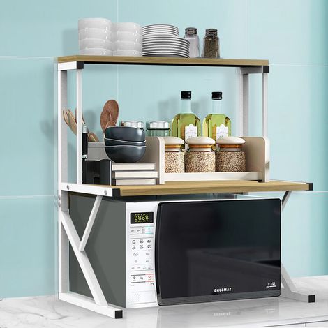 – Étagère de rangement pour four à micro-ondes – Support 2 niveaux en acier galvanisé – Dimensions 65x54x30cm – Capacité portante élevée (1/5)