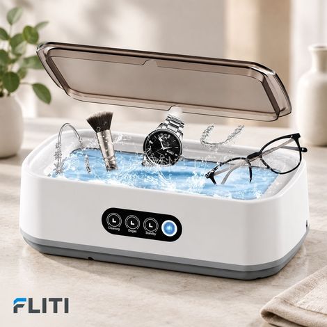 FLITI Ultraschallreiniger 650 ml, 49.000 Hz, ABS-Gehäuse mit 3 Reinigungsstufen für Brillen, Schmuck und Uhren (1/5)