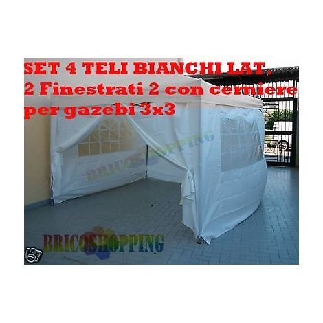 Set 4 Teli Laterali Bianchi Finestrati X Gazebo Pieghevole Alluminio O Fisso 3x3