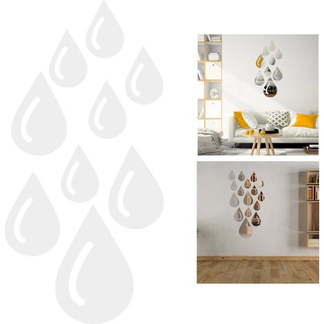 Stickers muraux miroir en forme de goutte de pluie stéréoscopique, décoration murale argentée (1/5)