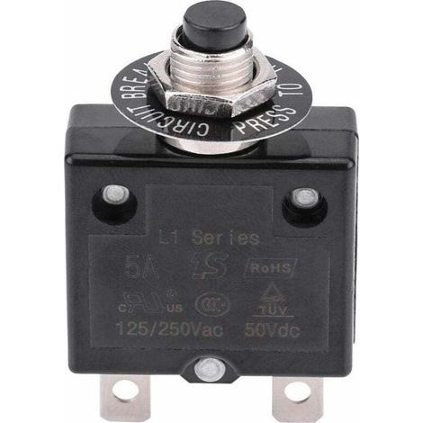Disjoncteur 10A Interrupteur thermique de réinitialisation en option, 125-250V AC 50V DC Disjoncteur à bouton-poussoir de protection contre les surcharges de courant