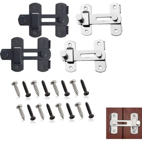 EASYCOMFORT 4 Pcs Boulon de Porte Loquet Boucle, Serrure Porte de Grange, Serrure de Porte Loquet à Bascule avec 16 Vis pour Fenêtre, Armoire, Boîte à Outils pour Porte Animaux de Grange et Porte de J (1/5)
