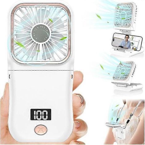 Mini ventilateur portable, pliable et rechargeable par USB, 3 vitesses, puissant, idéal pour le bureau et l'extérieur (blanc). (1/5)
