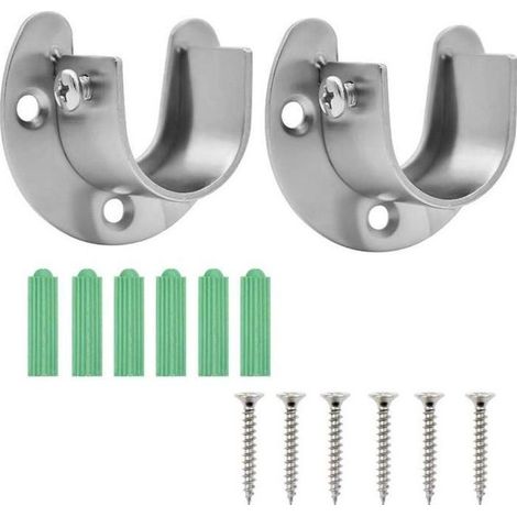 2PCS Support de Tringle à Rideau, 32 mm Acier Inoxydable en Forme U Support Tringle Penderie Support Barre Penderie avec Vis (1/4)