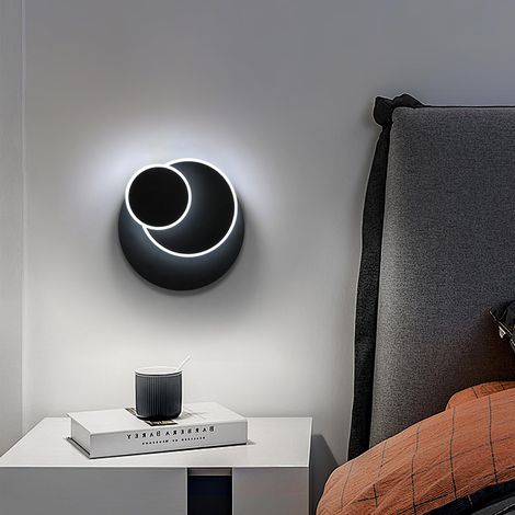 Applique Murale LED Intérieure 15W Moderne Ronde, Luminaire Mural Acrylique avec Rotation 350°, Blanc Froid 6500K pour Salon Chambre Escalier, Noir