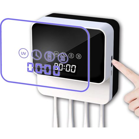 Stérilisateur de Brosse à Dents UV Sans Perçage, Double Stérilisation UV+Photocatalyseur Anti-Bactérien, Séchage Thermostatique, Écran LED, 4 Places Familiale, Support Mural Salle de Bain (1/5)