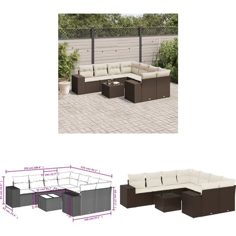 vidaXL Salon de jardin avec coussins 9 pcs marron résine tressée (1/3)