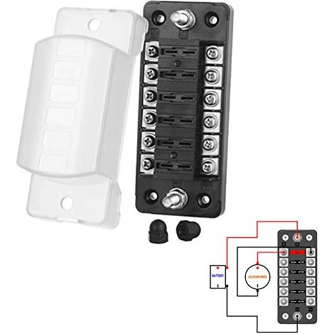 6 Way 12-32V Auto Fuse Box, ATO ATC 1-20A Fuse Holder, M5 Screw Connection, Car Fuse Box with Negative Pole and Fuses Included (1/5)