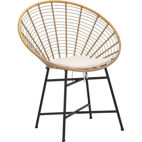 Sedia "Panama" in rattan gambe in metallo con cuscino per interni -Set da 4 (1/5)