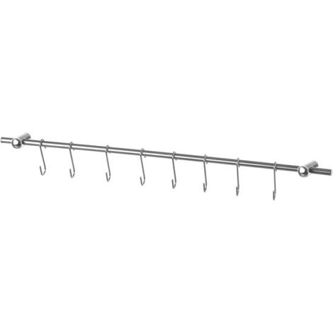Barre de support murale pour ustensiles de cuisine – Acier inoxydable – 8 crochets – Dimensions 54.5 x 5 x 2 cm – Wadiga
