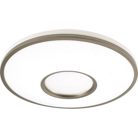 Plafonnier Perote 36W, blanc/cuir, 3528 lm, 39 x 39 x 7,5 cm, commande réglable