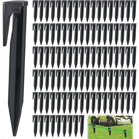 100 estacas de alambre para robot cortacésped, estacas de plástico resistentes de 8,5 cm, accesorios para cortacésped para cables perimetrales, gancho para delimitar el césped, estacas universales par (1/5)