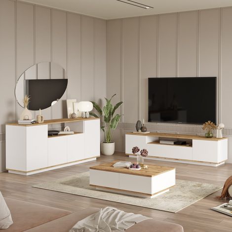 Muebles de Sala Robella, Modulares, 7 Estantes, 9 Puertas, Roble Nodoso Marrón (1/5)