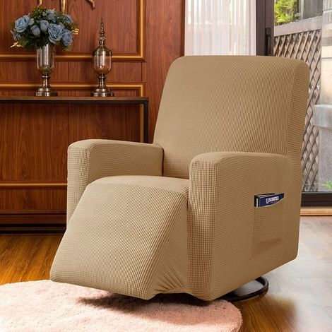 Housse extensible monobloc pour fauteuil inclinable, à motif quadrillé et poches (1/4)
