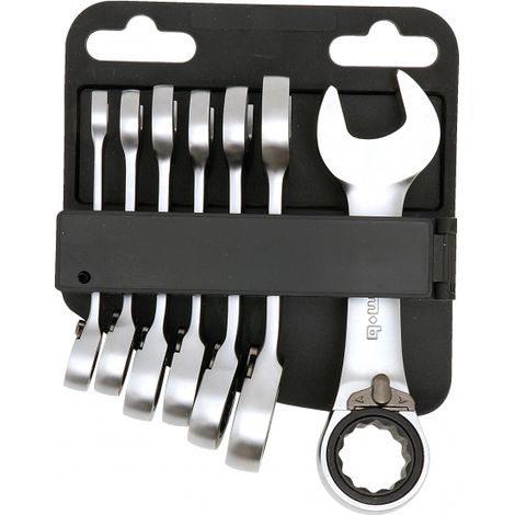 Mob Outillage – Jeu de 7 clés mixtes à cliquet courtes – Dimensions 8-19 mm – Maniabilité exceptionnelle pour espaces restreints – Couple élevé