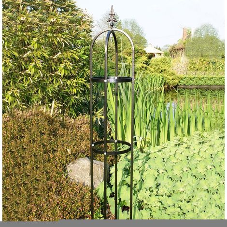 Mini Tower, Garden Obelisk, Plant Support - Solid Steel - L25 x W22.9 x H139.7 cm - Black