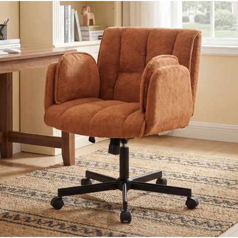 Chaise de bureau orange en tissu avec accoudoirs rabattables, soutien lombaire réglable et roulettes (1/4)