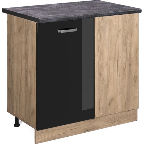 Meuble d'angle R-Line, Noir Haute brillance, 86 cm , PT Anthracite, Vicco