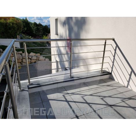 Garde Corps en Aluminium modèle NICE à 5 lisses - Pack de 2 mL - Finition Inox