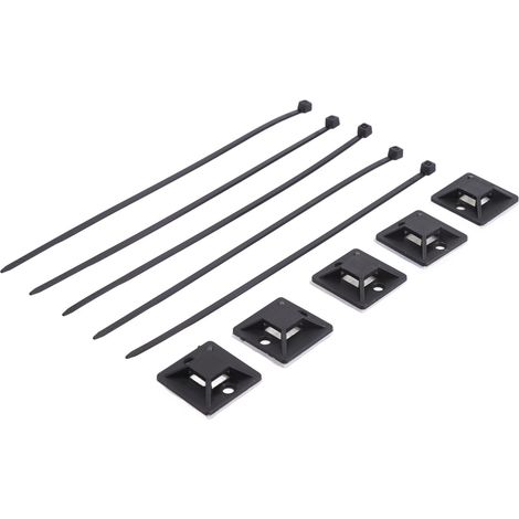 Attache-câbles auto-bloquants nylon, pastilles de fixation à ventouse 25x25mm noir (1/5)