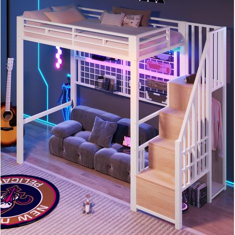 Letto a soppalco 90x200 cm in metallo bianco per piccoli spazi, senza materasso – MEUBLIV (1/5)