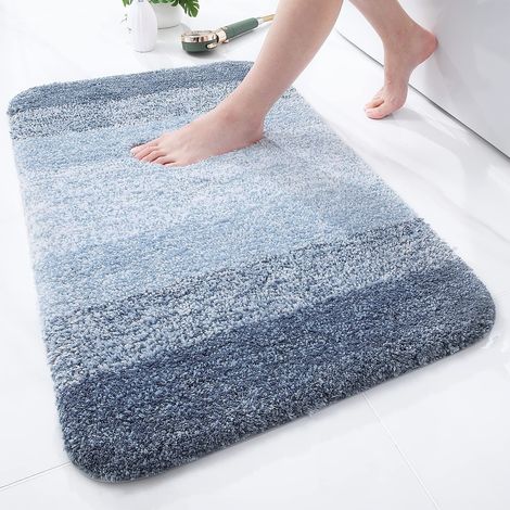 Tapis de Bain Doux, 51 x 76 cm, antidérapant, Lavable, à Poils Longs, en Microfibre Absorbant, Bleu (1/5)