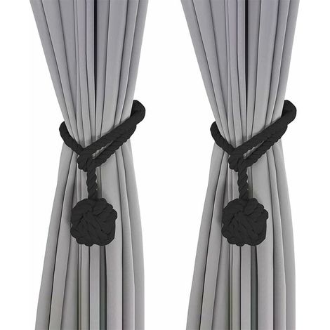 Abrazaderas de cortina negras, 2 piezas, tejidas a mano, con hebilla decorativa para dormitorio y oficina. (1/4)