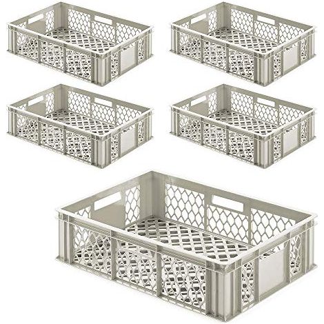 BRB Eurobehälter Basic Lot de 5 boîtes de conservation en polyéthylène haute définition 600 x 400 x 170 mm 32 l - Récipient de stockage alimentaire - Gris galet - Polyéthylène (PE) - Conteneur