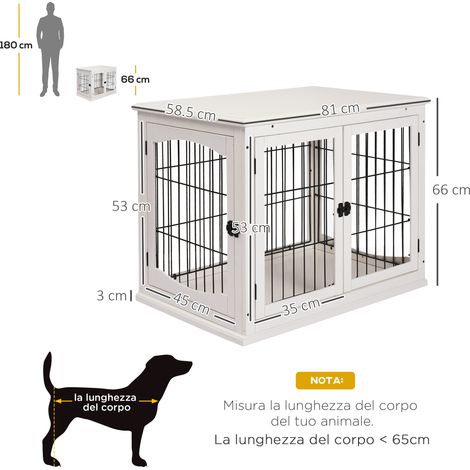 Niche pour chien en bois et acier pour usage intérieur, supportant un poids maximal de 30 kg, dimensions : 58,5 x 81 x 66 cm - Blanche (1/5)