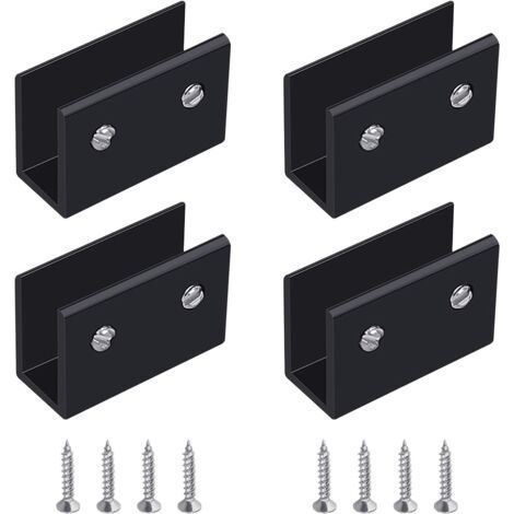 Pince à Verre, 4 Pièces de Support d’Étagère en Verre Murale Support Tablette Verre Noir, Fixation Tablette Verre Réglable en Alliage d'Aluminium, Pour Verre de 10 à 12 mm d'Épaisseur (1/5)