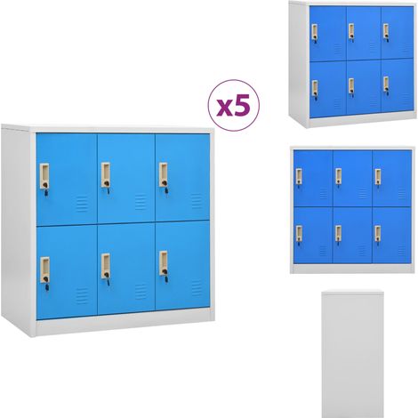 Schließfachschränke 5 Stk. Hellgrau und Blau 90x45x92,5cm Stahl - Schliessfachschrank - Metallschrank - Aufbewahrungsbox - Garderobe - Schreibtischorganisation (1/5)