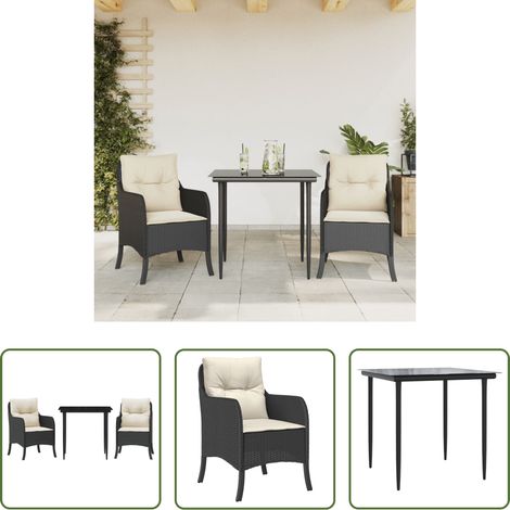 Table de jardin - Ensemble à manger de jardin avec coussins 3 pcs Noir (1/5)