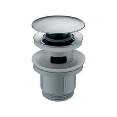 IMEX Valvola scarico click-clack cromata in PVC con copertura acciaio inox S304 filettatura 1¼ adatta a lavabi e bidet con o senza troppopieno sistema apertura-chiusura per 20000 cicli montaggio