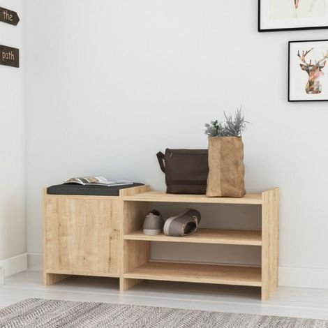 Banco con zapatero 100x44h cm con puerta y estantes color roble - Sunno (1/5)