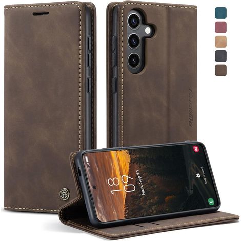 Klapphülle für Samsung Galaxy S24 FE 5G mit Kartenfach, Standfunktion, Magnetverschluss - Kaffee (1/5)