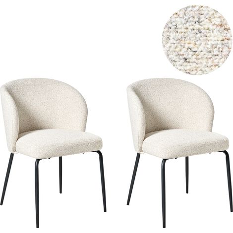Conjunto de 2 sillas de comedor tapicería de bouclé asiento acolchado patas de hierro beige claro Zana (1/5)