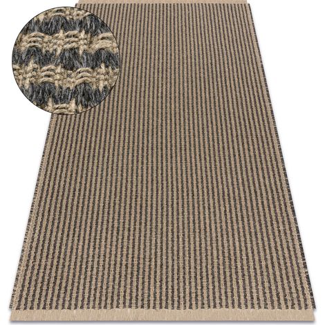 Carpet JUTE 3650 black / beige lines - jute, flat-woven, fringes beige 60x100 cm
