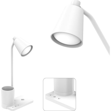 Lampe de bureau LED F13 avec chargeur sans fil 15W, éclairage blanc chaud 4500K, tête orientable 360°, contrôle tactile, porte-stylo intégré, design blanc en alliage d'aluminium et ABS pour bureau ou (1/5)