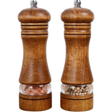 Moulins à Sel et Poivre en Bois 2 Pièces, Meule Céramique Réglable avec Fenêtre Acrylique 16cm (1/5)