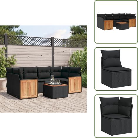 Salon de jardin 7 pcs avec coussins noir résine tressée - Salon De Jardin - Meuble De Jardin - Ensemble Salon Extérieur - Canapé Jardin - Table Basse Jardin (1/5)