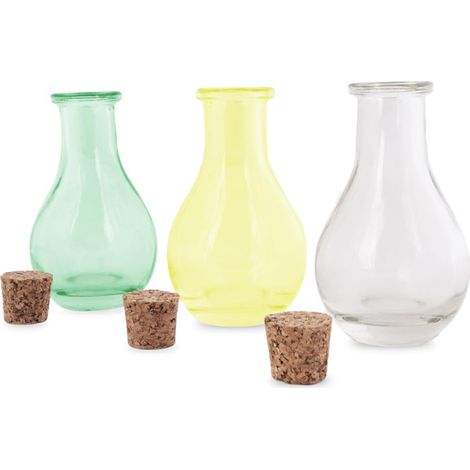 Bottiglie/mini vasi decorativi in vetro turchese, 3 pezzi (1/5)